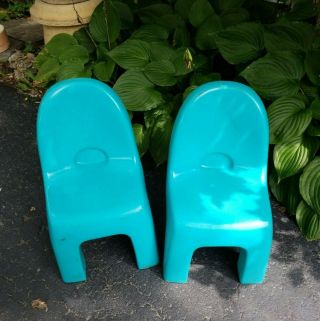 2 Plastic Child Chairs Teal Green Toddler Furniture Vintage 1995 Fisher Price