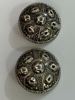 Vintage 80 ' s sterling silver 925 round dome clip on earrings 14.  18g aztec ikat 3