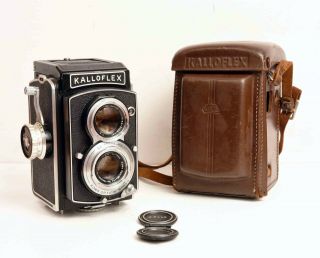 Vintage Kalloflex Tlr Film Camera With Case & Lens Cap,  Ex