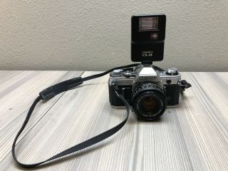 Canon Ae - 1 35mm Slr Film Camera W/ Fd 50mm F1.  8 Lens With Yashica Flash