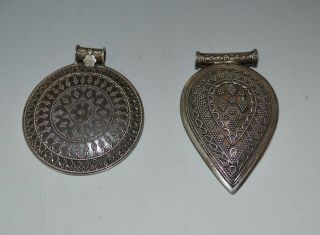 2 Vintage Indian 925 Silver Pendants Tribal Ethnographic Jewellery