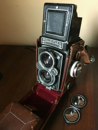 Rolleiflex Tlr Carl Zeiss 1:3.  5/75mm Film Camera W/ Case And Lens Cap