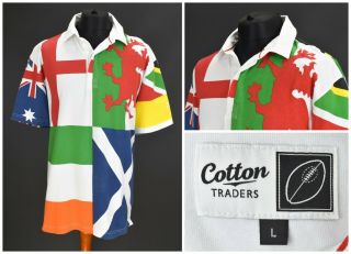 Mens 6 Nations Rugby Cotton Traders Shirt Multicolor Vintage Size L