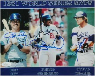 Pedro Guerrero Ron Cey Steve Yeager Signed Auto 8x10 Photo 1981 Ws Dodgers Jsa