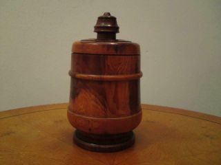 Vintage Carved Treen Turned Wood Pot Lid Tobacco Jar / Tea Caddy