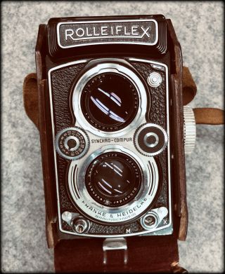 Vintage Rolleiflex 3.  5F Synchro - Compur TLR Camera w/75mm Lens 3