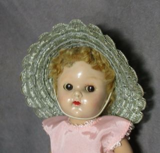 Vintage Doll Hat For Ginny,  Muffie,  Alex - Blue Straw W/scallop Edge
