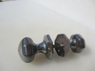 Vintage Iron Front Door Knobs Handles Octagon Plates Old Oily Shiny Coating 1960