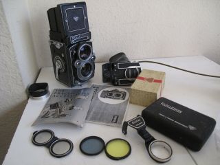 Rolleiflex 3.  5 E3 W/planar 75mm Lens Tlr W/accs Rolleikin,  Shade Hood Rolleifix