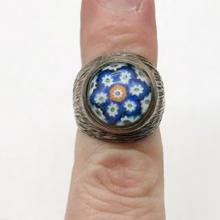Vintage Solid Silver Millefiori Caithness Glass Modernist Ladies Ring Size K