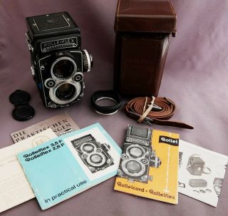 Rolleiflex 3.  5f Zeiss Planar 120 Format Tlr With Case,  Hood & Papers