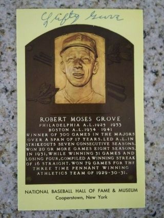 Lefty Grove (d.  1975) Signed Hall Of Fame Plaque Gold Postcard Autographed