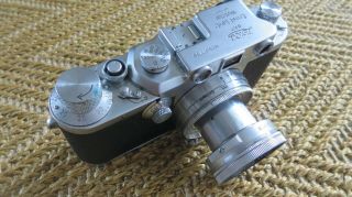 LEICA LEITZ rangefinder camera IIIc No.  507730 with case Summitar 1950? 2
