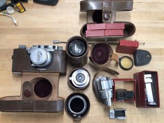 Leica IIIA Film Camera Kit 1937,  Three Lenses,  Filters,  Viewfinders 2