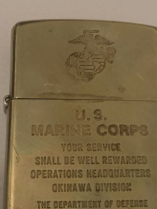 vintage Solid Brass zippo lighter US Marine Corps Okinawa Division 2