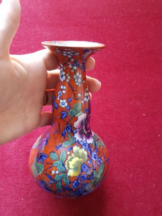 Vase Royal Cauldon Vintage Pottery Porcelain Floral Oriental Orange Blue 7 In