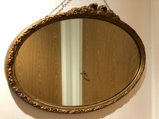 Large Oval Overmantle Gilt Vintage 1950s Wall Mirror Bow & Floral Wood Frame