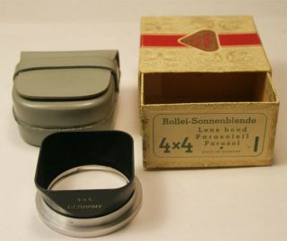Rollei Rolleiflex Gray Baby Rollei 4x4 Metal Lens Hood W Case & Box Pristine
