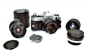 Canon Ae - 1 Slr 35mm Film Camera W/canon 50mm 1:1.  8 Lens/1:2.  8 24mm /1:3.  5 Lens