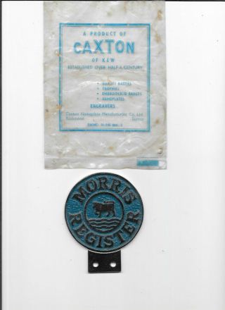 Vintage Morris Register Badge In Caxton Name Plate Mfg Co Bag