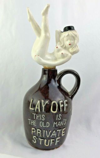 Vtg Lay Off This Old Mans Private Stuff Decanter Jug Risque Nude Lady Top Hat
