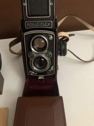 Vintage Rolleiflex DBP DBGM TLR Camera w/ Zeiss Tessar Heidosmat Lenses 75mm 3