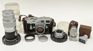 Leica M3 Double Stroke Camera W/ Summicron 5cm / Summaron 3.  5cm / Ser.  817 171