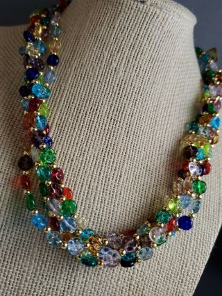 Vintage Venetian Made In Italy 5 Strand 18 " Glass Beaded Necklace
