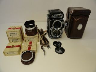 Vintage Camera Rolleiflex 2.  8e Twin Lens Camera 80mm W Lens,  Case & Acc.  Zd3 - 21