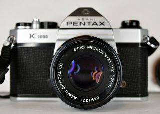 Vintage Pentax K1000 Asahi Slr 35mm Film Camera W/ Pentax - M 1:2 50mm Lens