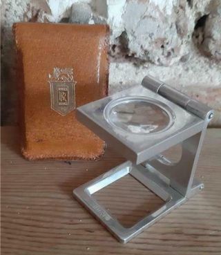 Vintage Rolls Royce Folding Linen Viewer Type Magnifying Glass In Leather Case