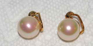Vintage Signed Christian Dior Faux Pearl Clip On Earrings Gold Tone