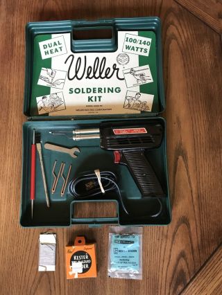Vtg Weller Soldering Kit Model 8200pk Dual Heat 100/140 Watts W/ Case & Tools