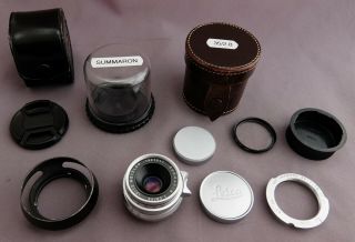 Leitz Leica 35mm Summaron F2.  8 With Caps,  Case,  Hood,  M Adapter & Filter