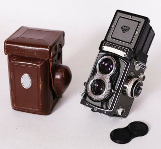 Rolleiflex T Zeiss Tessar 75mm 1: 3.  5 F/3,  5 Tlr Grey And Leather Bag