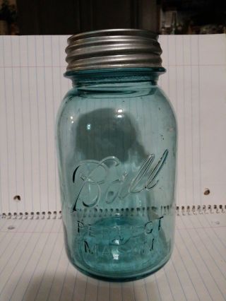 Vintage Blue Ball Perfect Mason 13 Quart Canning Jar W/ 13 Zinc Lid