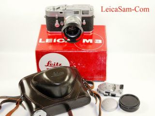 Leica M3 Chrome Late Camera W/leica 50/2 Rigid Lens W/hood,  Caps,  Meter,  Box