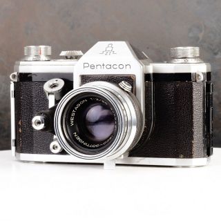 :pentacon Zi (contax D) 35mm Film Slr Camera W/ Isco Westagon 50mm F2 Lens