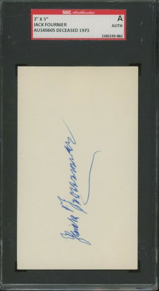 Jack Fournier Yankees D.  1973 Signed 3x5 Index Card Sgc Authentic