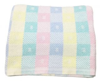 Vintage Beacon Usa Pastel Block Plaid Woven Cotton Wpl 1675 Baby Blanket 38 X 50