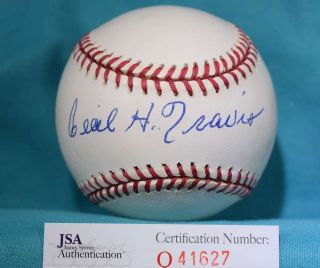 Cecil Travis Jsa Hand Signed American League Autograph Baseball