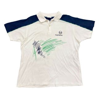 Sergio Tacchini Tennis Polo Shirt | Vintage 90s Retro Designer Sports White Navy
