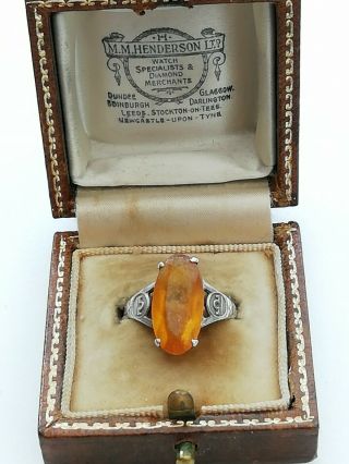 {r}a Egyptian Revival Art Deco Silver & Citrine Ring Vintage Jewellery