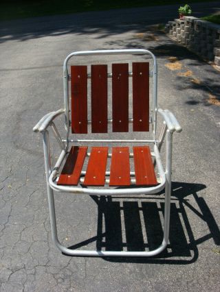 Vintage Redwood Aluminum Lawn Chair Tubular Aluminum Euc