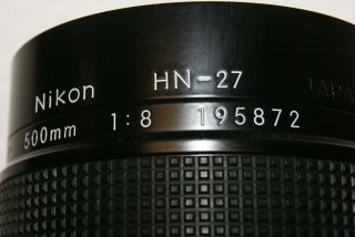 Reflex Nikkor 500mm 1:8 Mirror Lens w Hood,  Caps & Filter 3