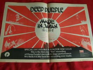 Deep Purple 1972 Vintage Music Press Advert Made In Japan Album Lp