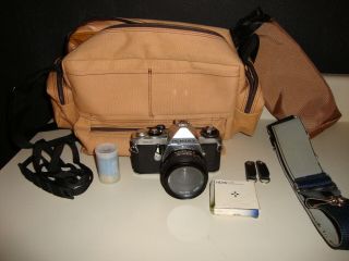 Vintage Pentax Me 35mm Slr Camera Kit W/ 28mm Lens Filter,  Carry Case,