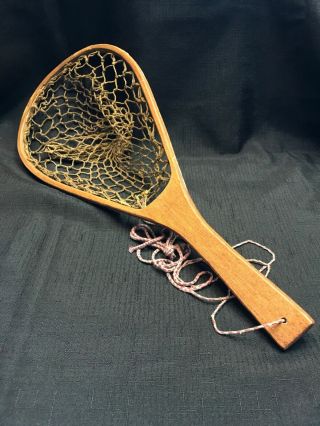Vintage Wood Frame 20.  5” Fly Fishing Landing Net Fish Netting Intact