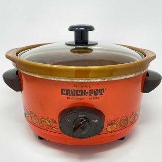 Retro Orange Rival 5 Qt Crock Pot - Vintage Slow Cooker,  Model 3350/2,  Glass Lid