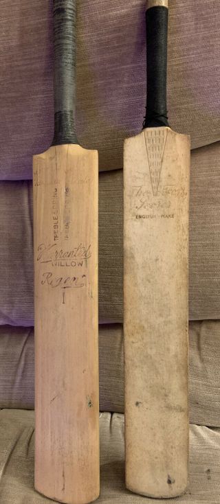 2 X Vintage Cricket Bats Collectable Willow Treble Sprung Sports Bar Props